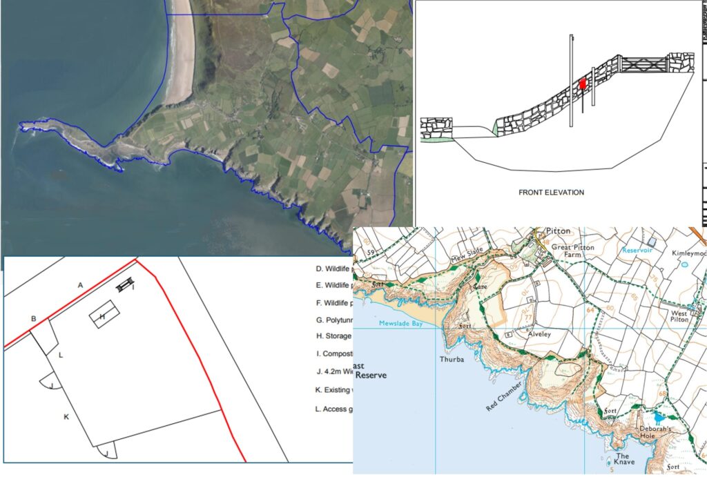 Composite image showing parish boundaries, OS map segment and typical planning application images